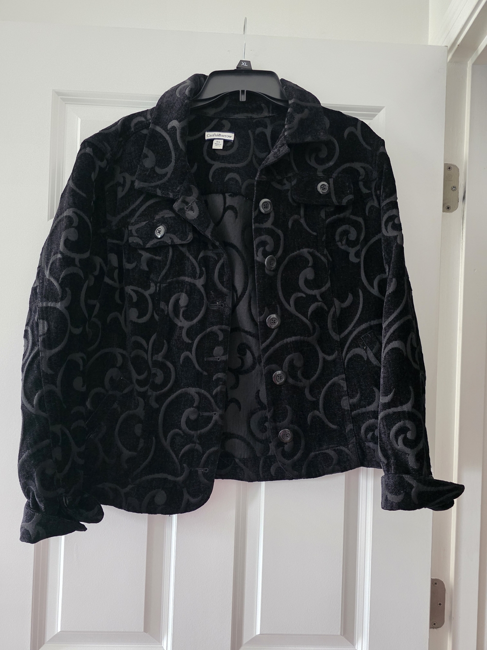 croft & barrow Black Velvet Burnout Swirl Jacket - Women